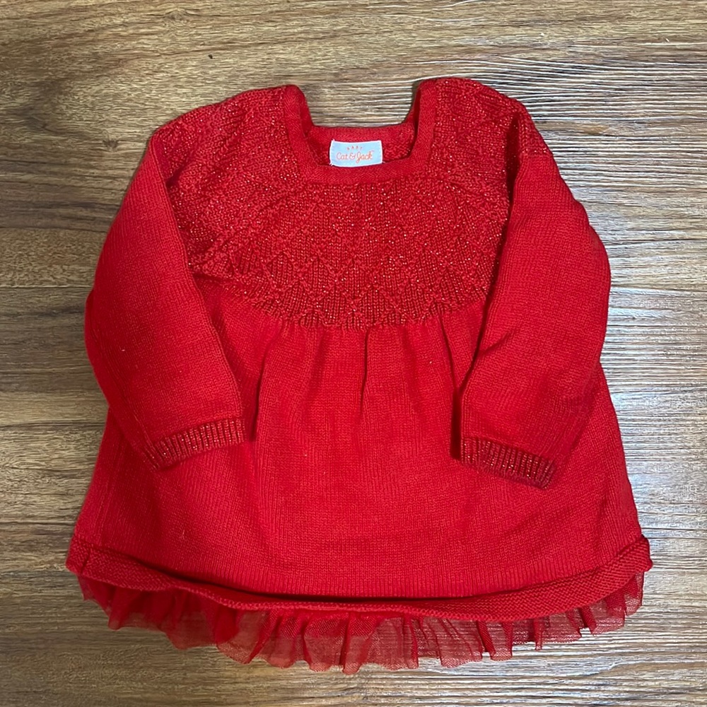 RED GLITTER KNIT DRESS